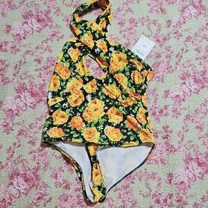 Zara Asymmetrical Yellow and Black Bodysuit